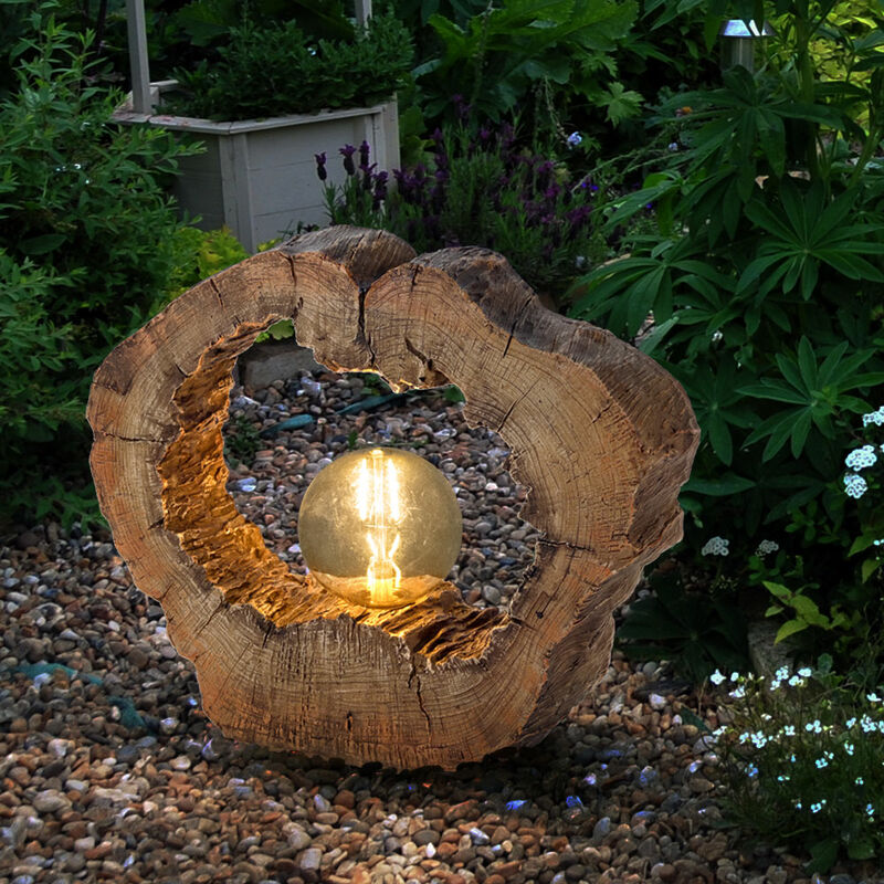 foto del prodotto lampada solare da esterno giardino luce solare led lampada solare da esterno decorazione da giardino albero disco effetto legno marrone, plastica, 1x