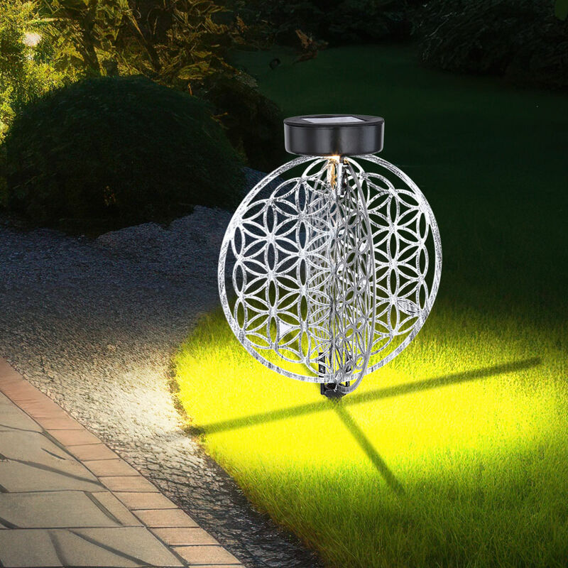 foto del prodotto lampada solare da esterno lampada solare orientale led da giardino lanterna da esterno con effetto luce fiore della vita, 1x led bianco caldo, dxh