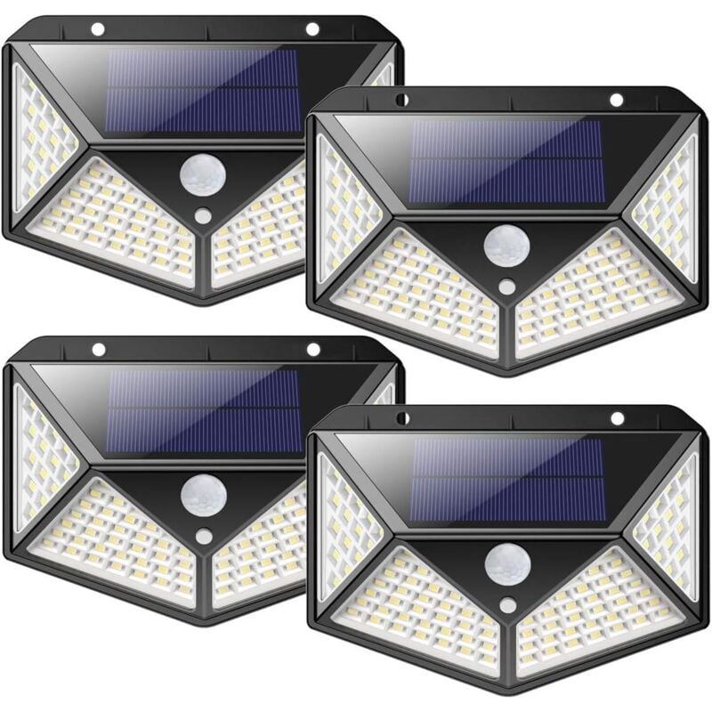 foto del prodotto lampada solare da esterno potente versione 4 pack 100 led 270 sensore di movimento faretto solare per giardino