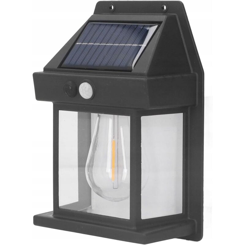 foto del prodotto lampada solare da giardino con sensore, lampada da parete, led colore caldo