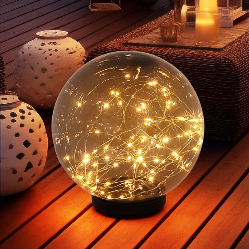 foto del prodotto lampada solare da giardino globo luminoso fumo luce solare a led per esterni, con picchetto a terra, fumo, 50x 0,06w led, dxh 30x40 cm