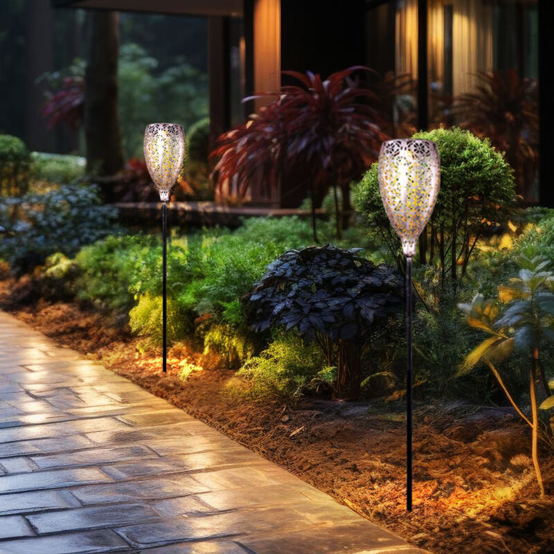 foto del prodotto lampada solare da giardino, lampada da terrazza solare, batteria, luce solare per esterni, vetro metallo, picchetto, 1x led bianco caldo, pxa 11x90