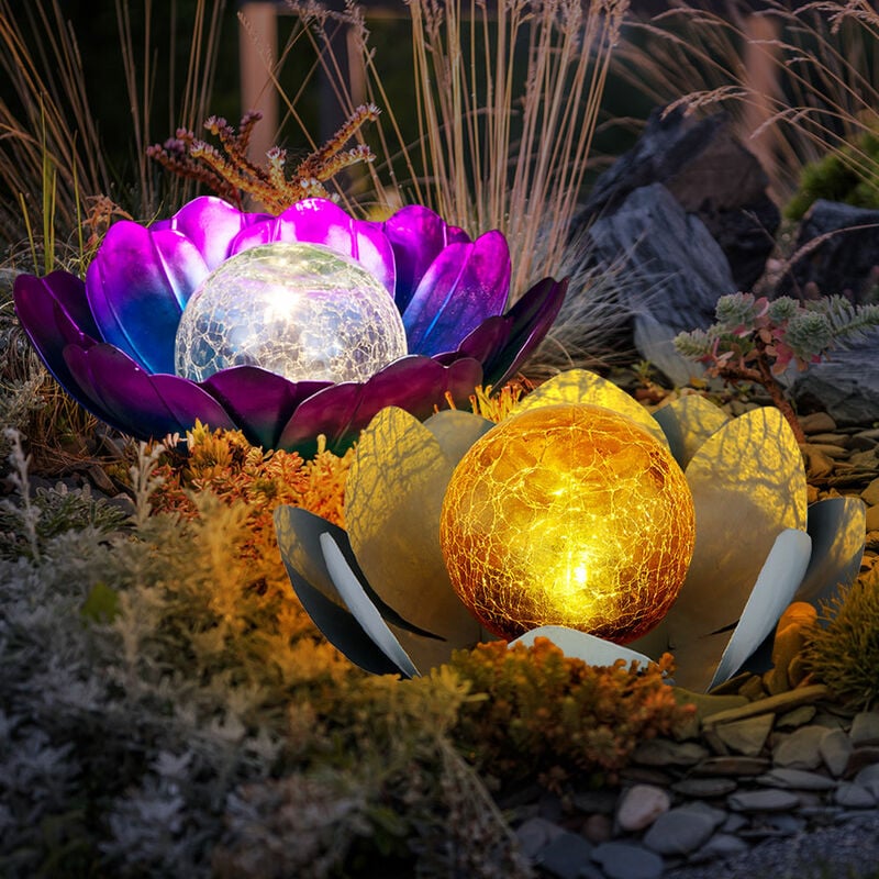foto del prodotto lampada solare da giardino per esterni lampada decorativa retr , luce led per patio a fiore di loto resistente alle intemperie vetro crepla, metallo,