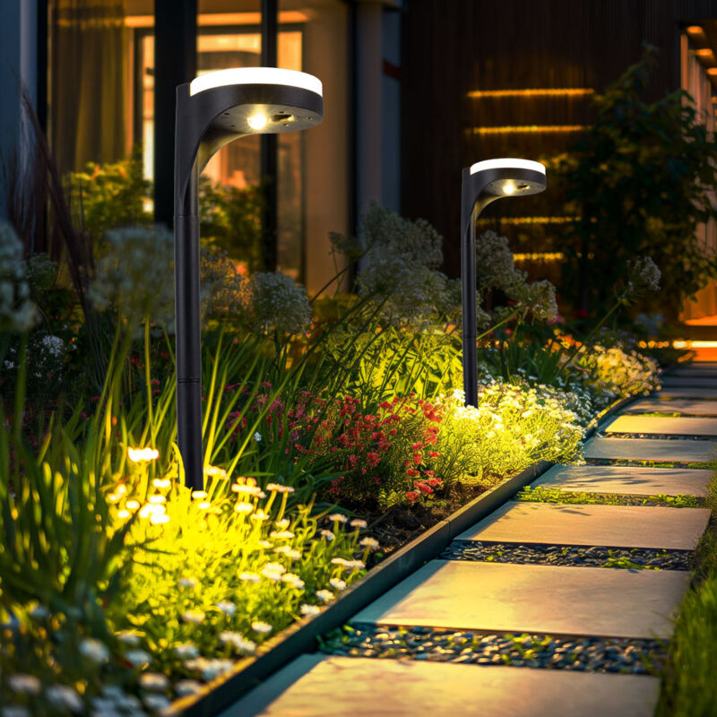 foto del prodotto lampada solare da giardino solare nera, plug in, lampada solare, illuminazione dall alto verso il basso, 13x led bianco caldo, pxa 11x45 cm, set da 2