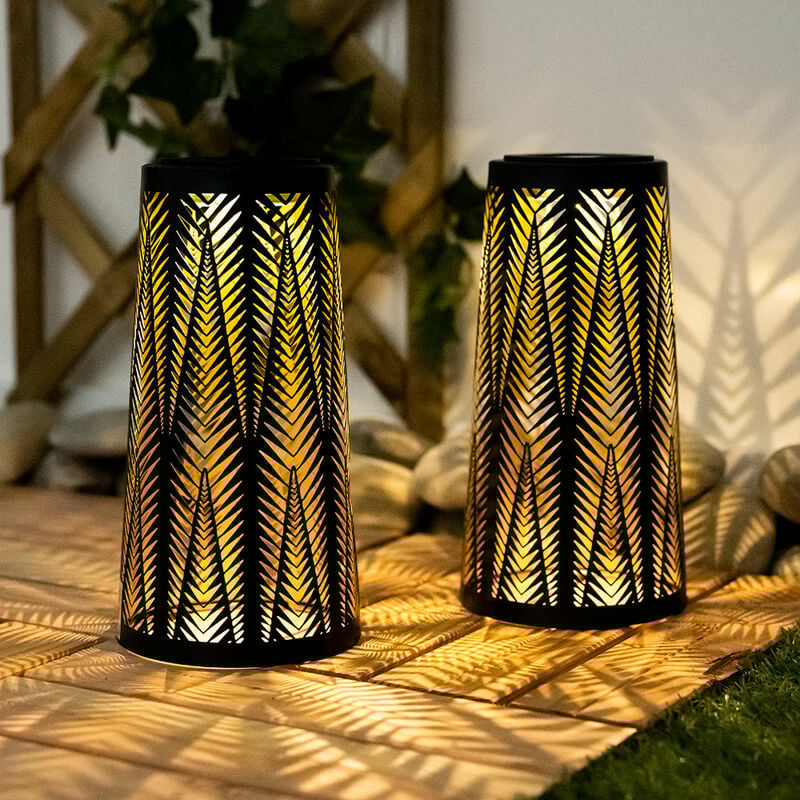 foto del prodotto lampada solare da tavolo da esterno lampada solare da esterno lanterna solare da balcone nera, colonna con effetto luce, interno dorato, 1x led