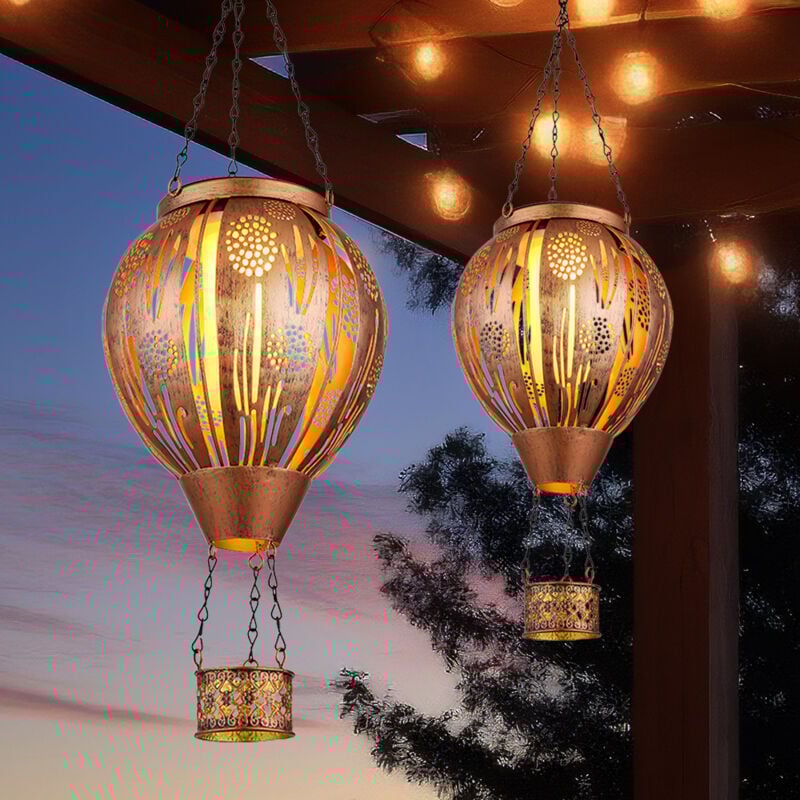 foto del prodotto lampada solare decorazione giardino luce solare led mongolfiera effetto fuoco luce esterna lampada a sospensione luce patio, occhi decorativi
