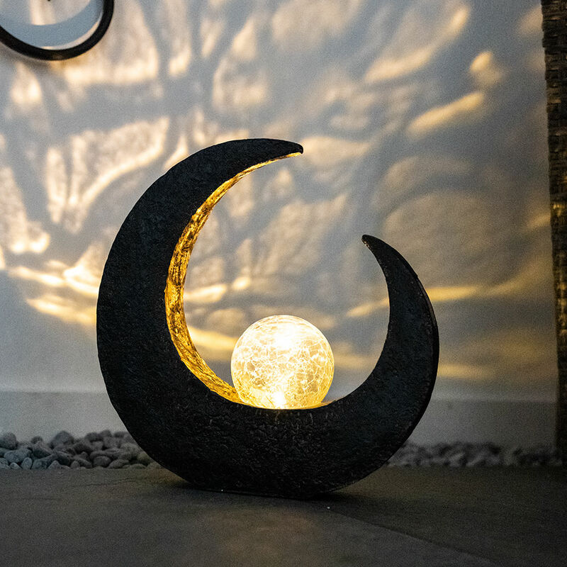 foto del prodotto lampada solare esterna falce di luna lampada da giardino lampada solare batteria ricaricabile palla nera, plastica marrone, led, lxa 9 x 30,5 cm