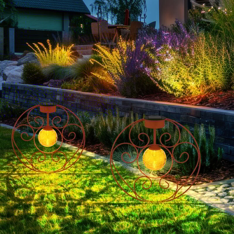 foto del prodotto lampada solare globo di vetro orientale color ruggine luce decorativa lampada da giardino picchetto a terra luce solare in metallo per esterni, 1x
