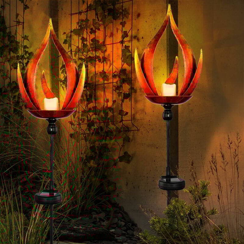 foto del prodotto lampada solare lampada da esterno luce da giardino dall aspetto fiammeggiante lampada da esterno area d ingresso, metallo nero, 1x led, dxh 18x93 cm,