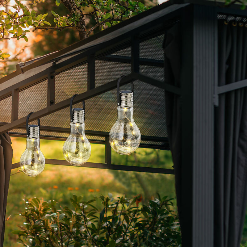 foto del prodotto lampada solare lampada da giardino a luce solare lampada a sospensione luce decorativa terrazza, batteria ip44, acciaio inossidabile vetro