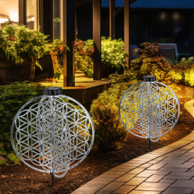 foto del prodotto lampada solare lampada da giardino con luce decorativa orientale fiore della vita, lampada solare solare per esterni, metallo, picchetto, 1x led,