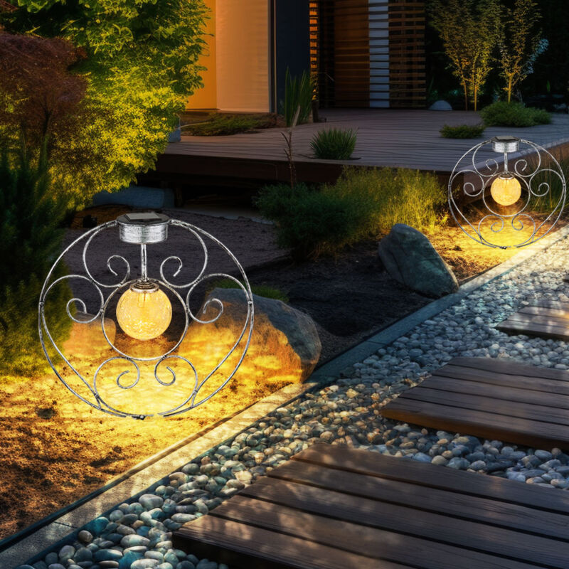 foto del prodotto lampada solare lampada da giardino orientale sfera solare luce solare metallo per esterno, metallo vetro, picchetto, 1x led 0,06w bianco caldo, lxpxa