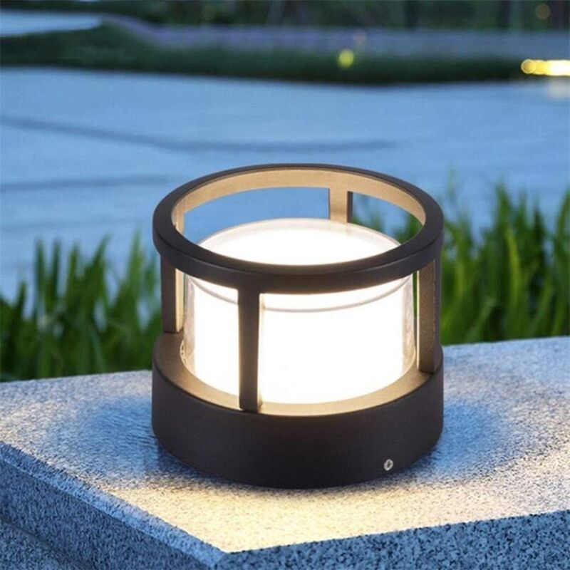 foto del prodotto lampada solare, lampada da prato rotonda europea, lampada da colonna per esterni, impermeabile, illuminazione per esterni, paesaggio, terrazza o patio
