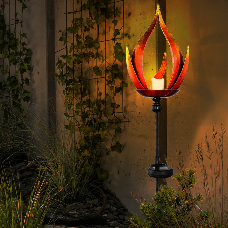 foto del prodotto lampada solare lampada solare lampada da esterno lampada da giardino lampada da esterno ingresso, ip44 ottica fiamma in metallo antispruzzo nero, 1x