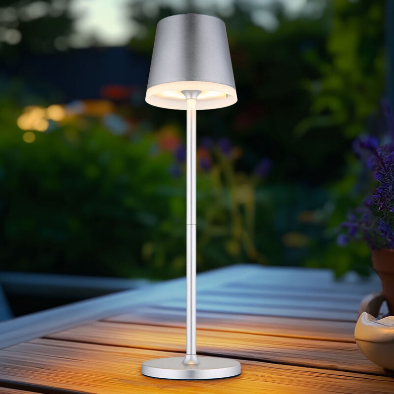 foto del prodotto lampada solare led da tavolo luce da esterno argento luce da giardino ricaricabile lampada da patio, metallo plastica satinata, resistente agli