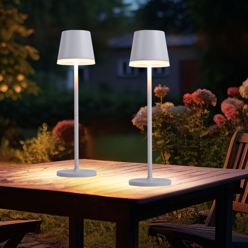 foto del prodotto lampada solare led da tavolo luce da giardino luce da patio, metallo bianco plastica satinata, batteria ricaricabile a prova di schizzi, 50 lm, set