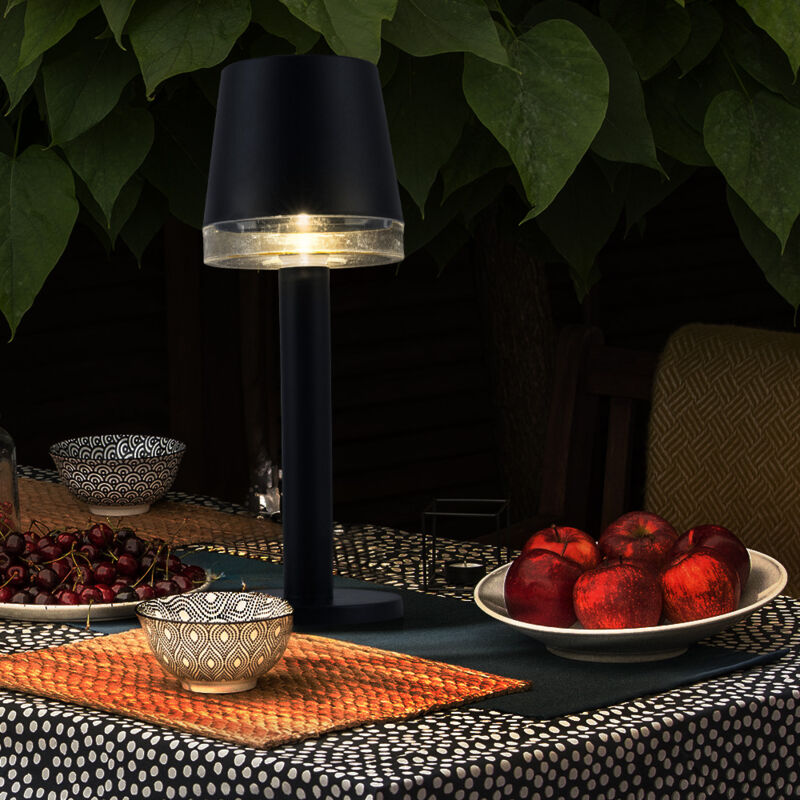 foto del prodotto lampada solare led lampada da tavolo lampada da esterno lampada da terrazza lampada da giardino, plastica trasparente nera, batteria 6 8h ip44, 3000k