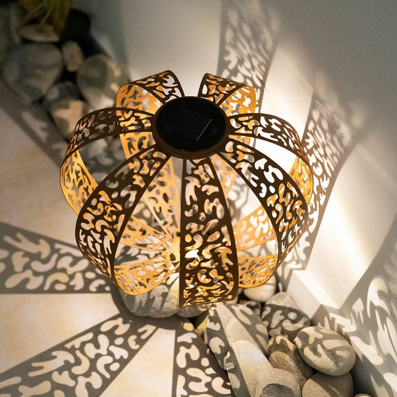 foto del prodotto lampada solare led ruggine ottica a sfera solare ruggine per esterno decorazione solare per giardino esterno, con effetto luce orientale e picchetto,