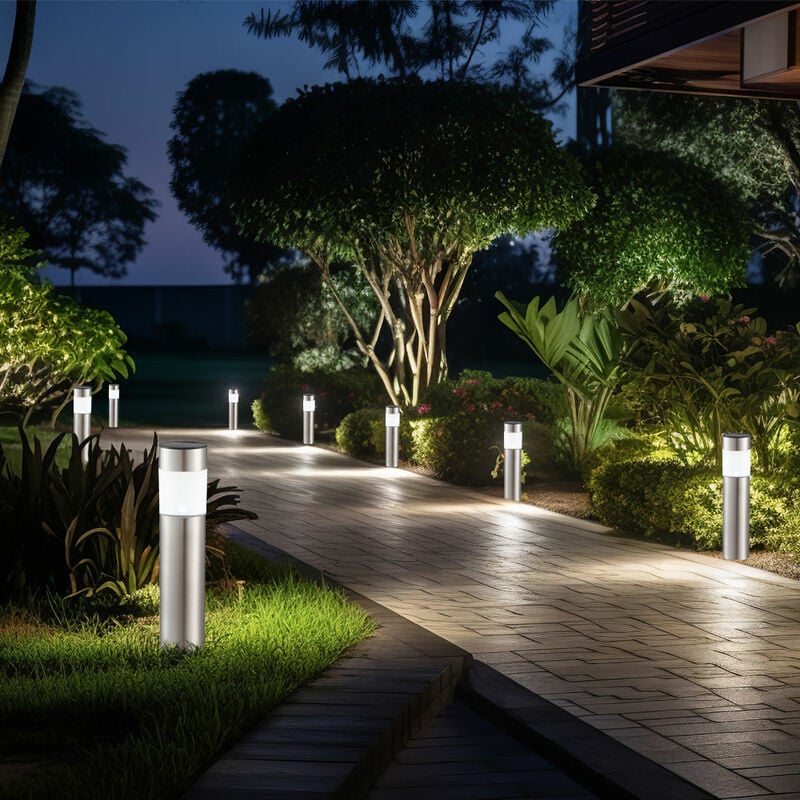 foto del prodotto lampada solare, luce solare, luce a spina, lampada da giardino, luce da sentiero, batteria resistente alle intemperie, picchetto in acciaio