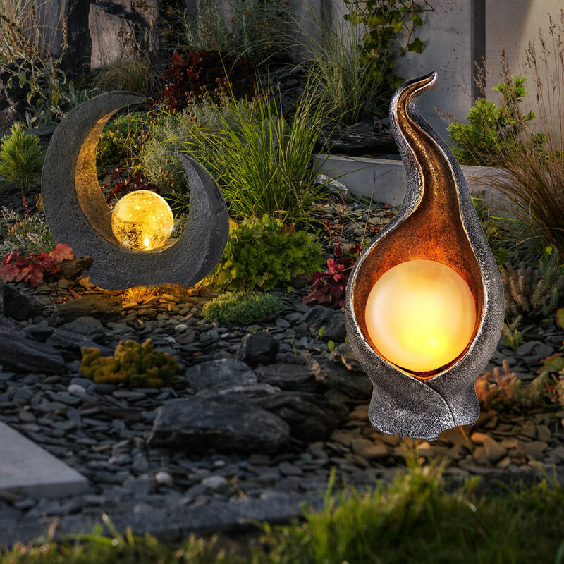 foto del prodotto lampada solare luna marrone nera lampada da esterno scultura solare lampada solare fiamma oro argento, sfera luminosa, lampadine a led, set di 2