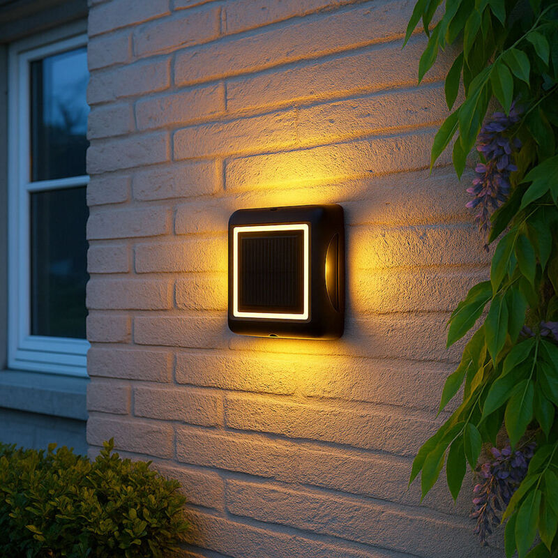 foto del prodotto lampada solare nera da esterno lampada da parete lampada da giardino faretto a terra picchetto a terra, dimmer a 3 livelli, plastica alluminio, 1x