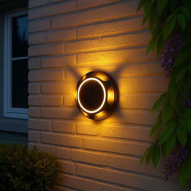 foto del prodotto lampada solare nera da esterno lampada da parete lampada da giardino lampada a spina batteria ricaricabile casa parete resistente alle intemperie,