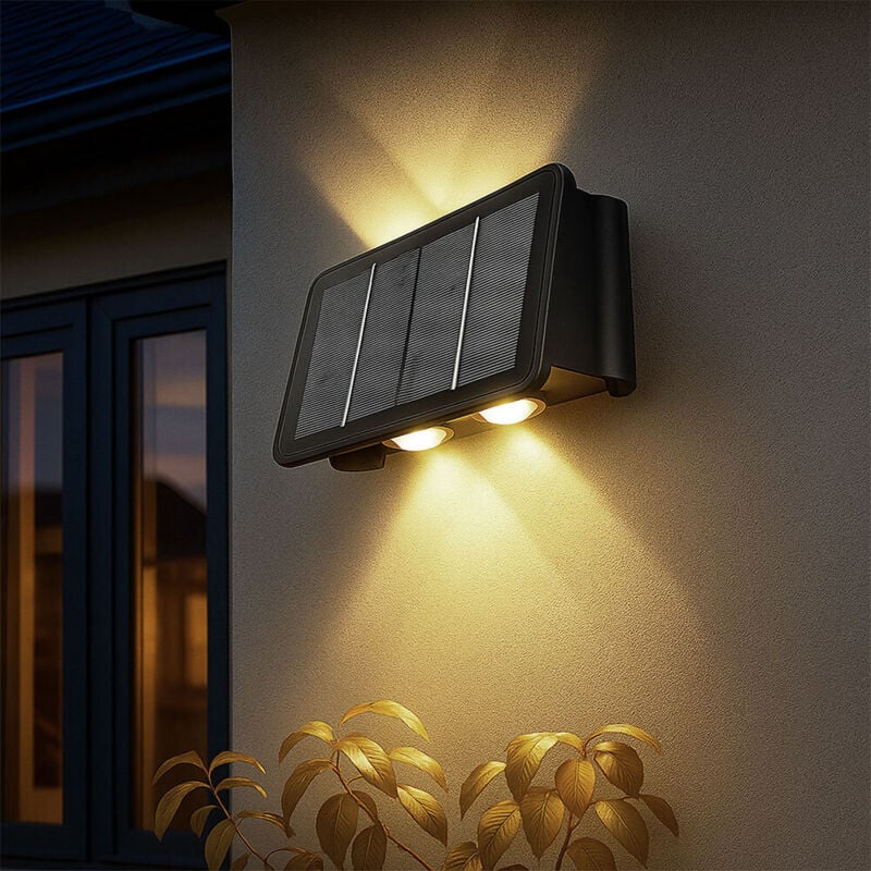 foto del prodotto lampada solare nera luce esterna balcone lampada da parete moderna angolare lampada da giardino batteria casa parete resistente alle intemperie,