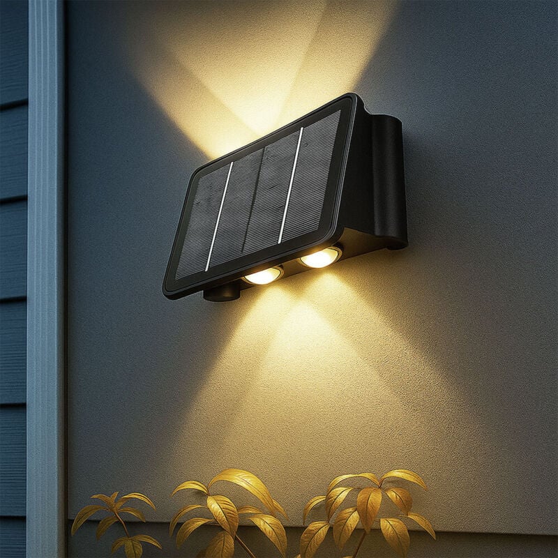 foto del prodotto lampada solare nera luce esterna balcone lampada da parete moderna angolare lampada da giardino batteria casa parete resistente alle intemperie,