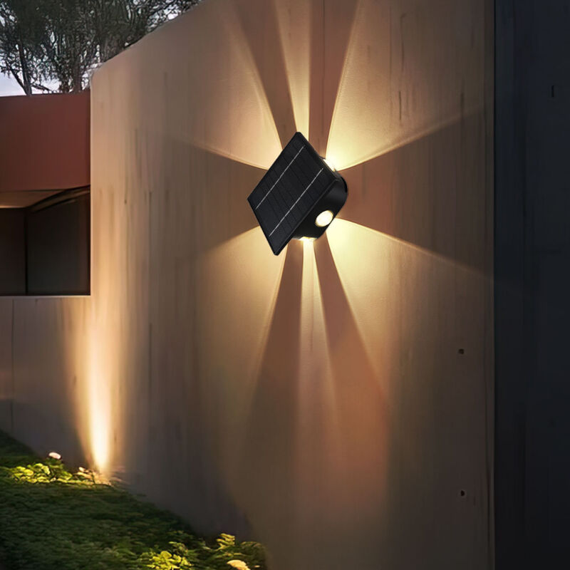foto del prodotto lampada solare nera luce esterna, lampada da giardino quadrata casa parete resistente alle intemperie, 1x led 60lm 3000 6000k, lxlxa 13,1x7x13,1 cm