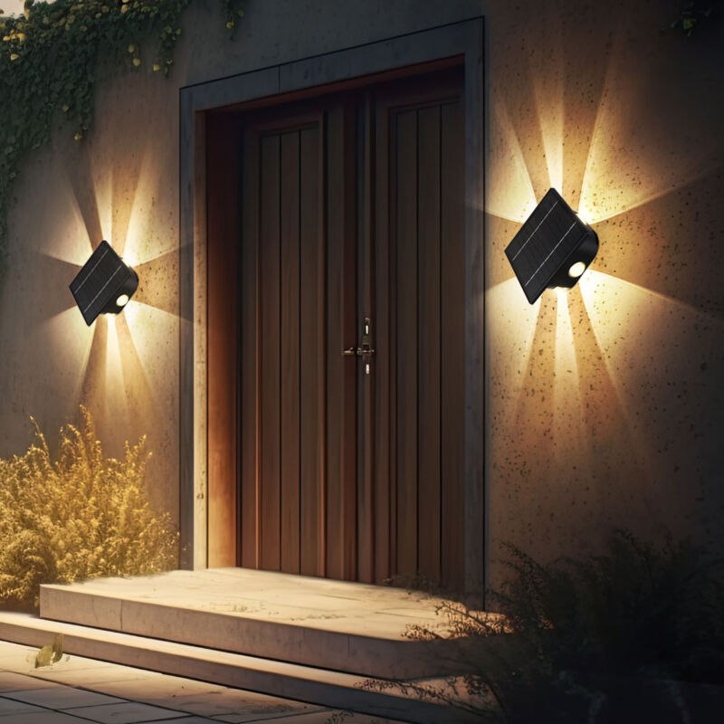 foto del prodotto lampada solare nera luce esterna lampada da parete per terrazza moderna, lampada da giardino quadrata a batteria parete di casa resistente alle