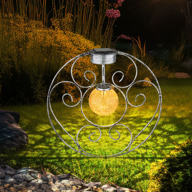 foto del prodotto lampada solare orientale sfera di vetro luce decorativa lampada da giardino luce solare solare in metallo per esterni, vetro metallo, picchetto, 1x