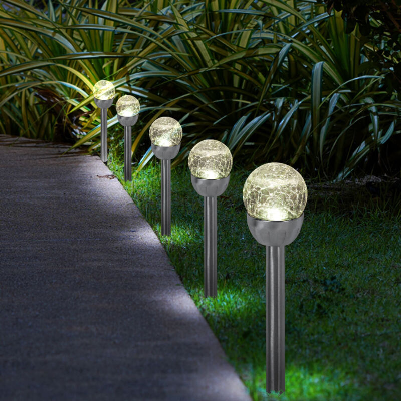 foto del prodotto lampada solare per esterni, lampada da giardino in vetro rotto, luce a sfera, batteria ricaricabile integrata, acciaio inox, argento, led, dxh