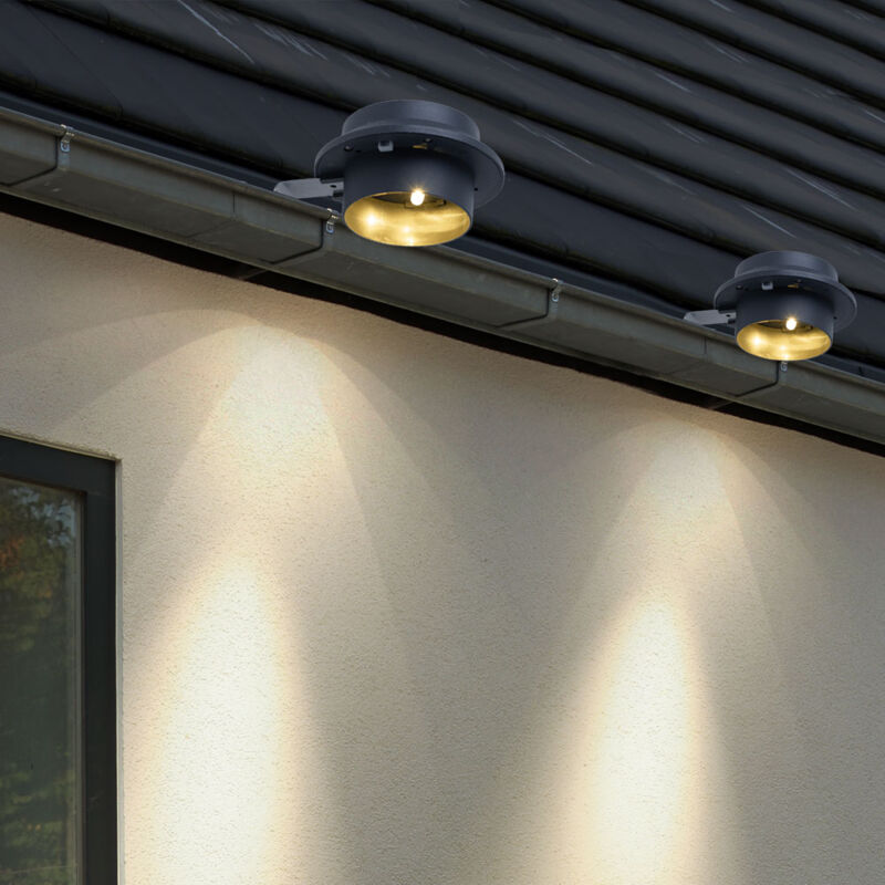 foto del prodotto lampada solare per grondaia, lampada da parete antracite con morsetto, lampada da recinzione per esterni, metallo plastica, led bianco caldo, l 16