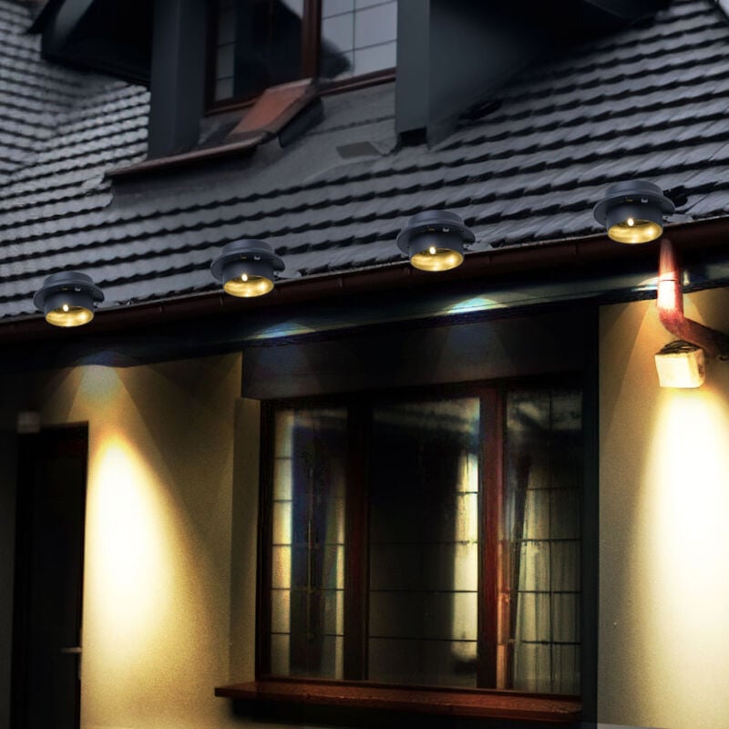 foto del prodotto lampada solare per grondaia, lampada da parete antracite con morsetto, lampada per recinzione, metallo, plastica, led bianco caldo, l 16 cm, set da 4