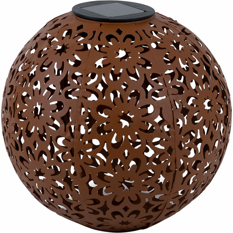 foto del prodotto lampada solare per sfera esterna decorazione solare da giardino luce solare ruggine picchetto da terra, punzonatura decorativa floreale, metallo, led
