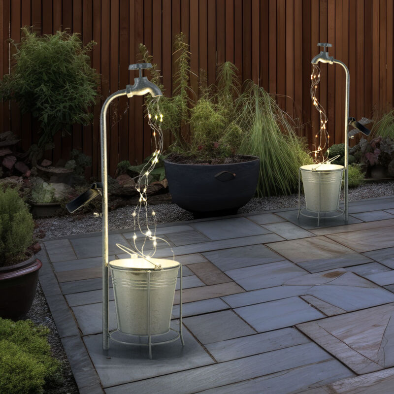 foto del prodotto lampada solare rubinetto 30x led decorazione da giardino lampada da esterno lampada da patio, metallo plastica argento, bianco caldo, lxh 17x62 cm,