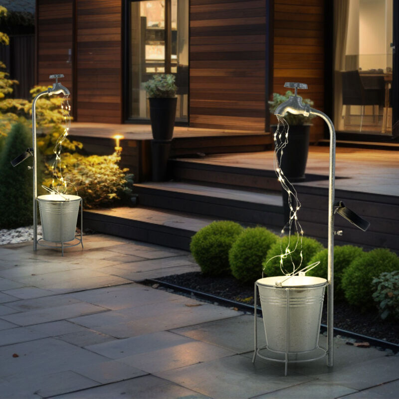 foto del prodotto lampada solare rubinetto 30x led decorazione da giardino lampada da esterno lampada da patio, metallo plastica argento, bianco caldo, lxh 17x62 cm,