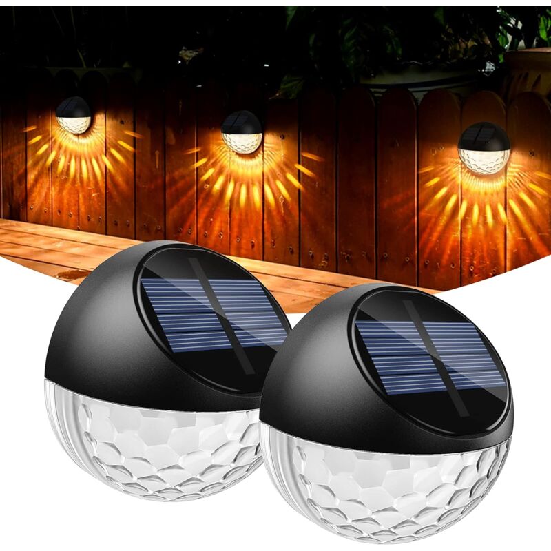 foto del prodotto lampada solare set di 2 luci solari a led lampada da parete per esterni ip65 impermeabile illuminazione decorativa da parete luce bianca calda,