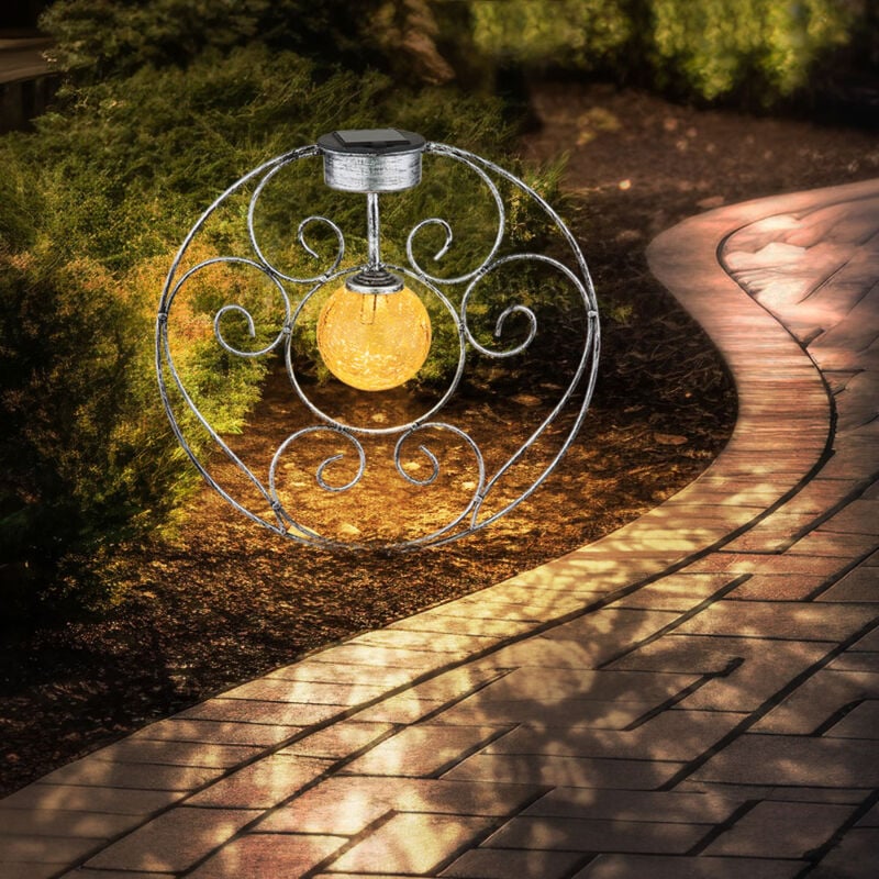 foto del prodotto lampada solare sfera di vetro orientale luce decorativa lampada da giardino luce solare solare metallo per esterno, vetro metallo, picchetto, 1x led