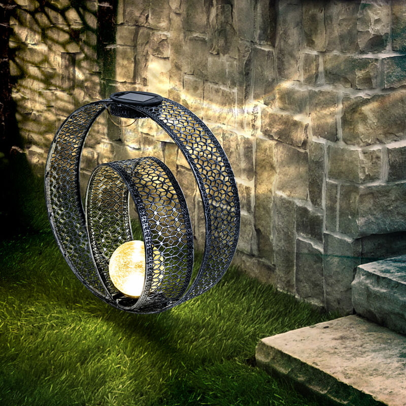 foto del prodotto lampada solare sfera orientale luce decorativa giardino lampada solare solare metallo per esterni, vetro craquel , picchetto da terra, 1x led 0.06w