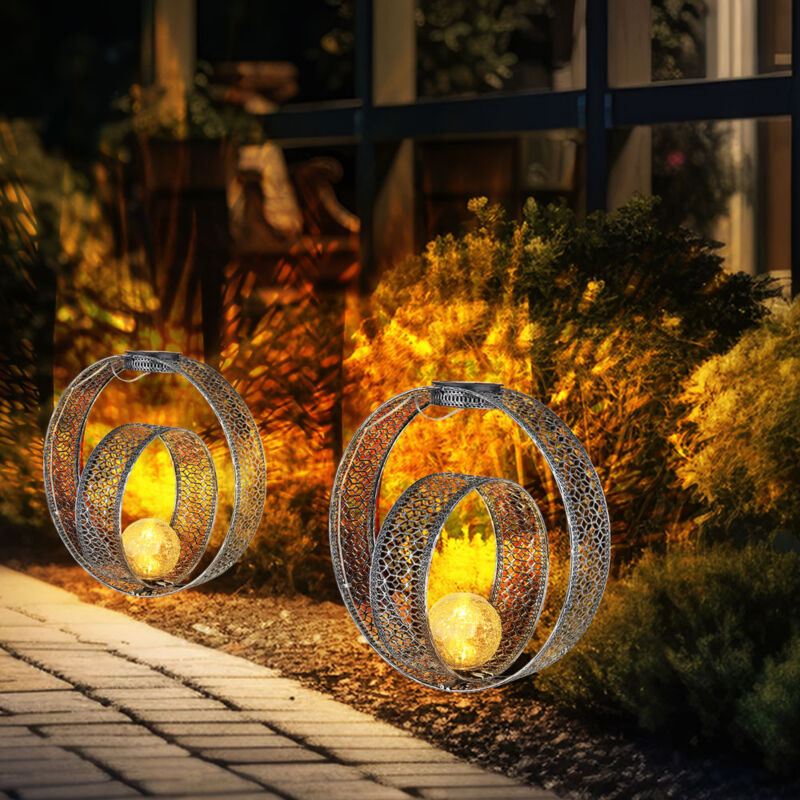 foto del prodotto lampada solare sfera orientale luce decorativa giardino lampada solare solare metallo per esterni, vetro craquel , picchetto da terra, 1x led 0,06w