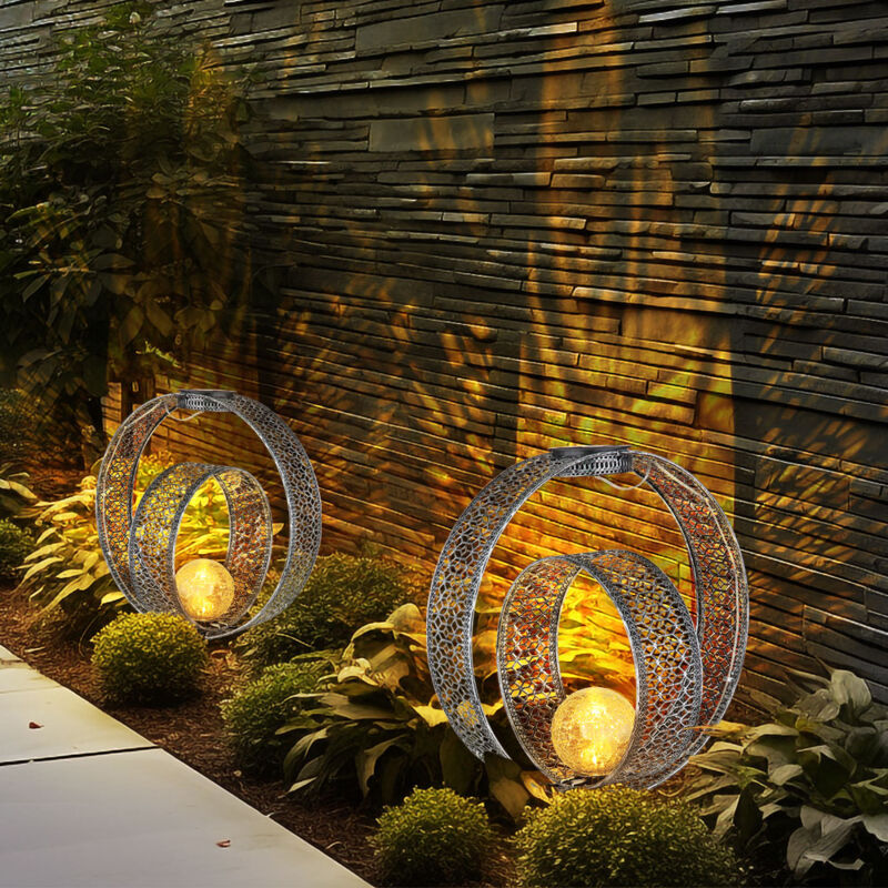 foto del prodotto lampada solare sfera orientale luce decorativa giardino lampada solare solare metallo per esterni, vetro craquel , picchetto da terra, 1x led 0,06w