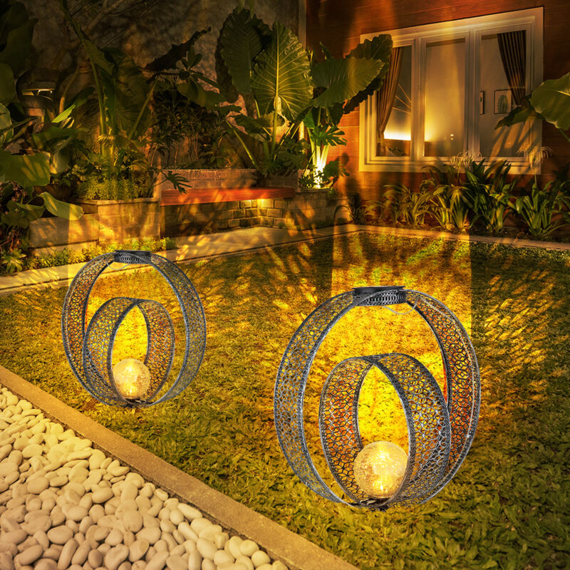 foto del prodotto lampada solare sfera orientale luce decorativa giardino lampada solare solare metallo per esterni, vetro craquel , picchetto da terra, 1x led 0,06w