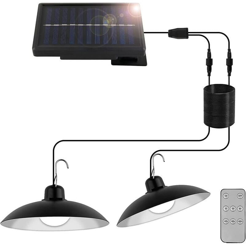 foto del prodotto lampada solare sospesa, doppia testa con telecomando 3 modalit ip44, con cavo 3m