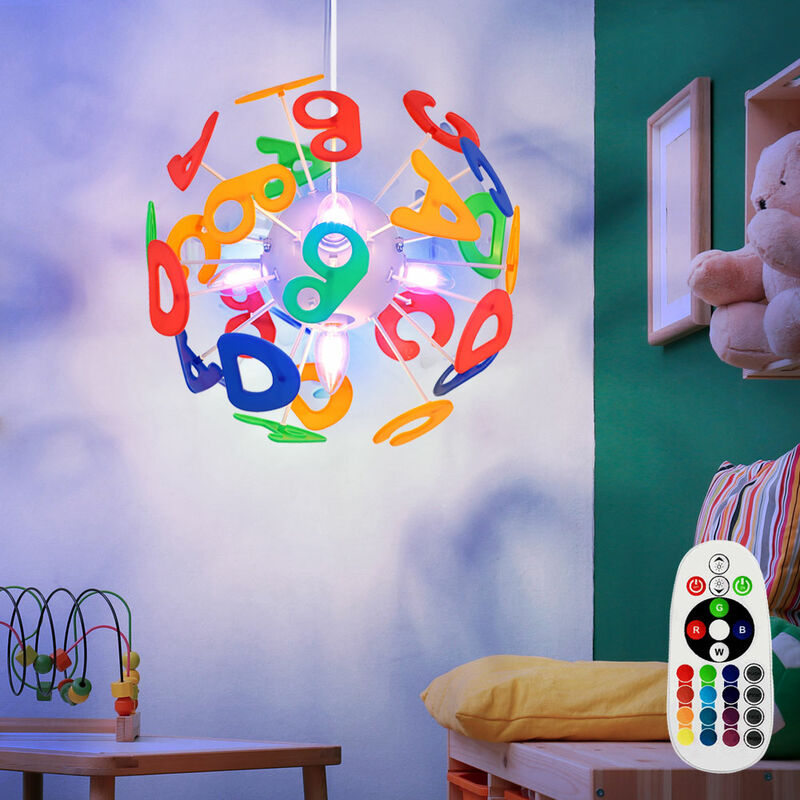 foto del prodotto lampada sospensione led dimmerabile con telecomando lampada sospensione per cameretta dei bambini lettere lampada per bambini forma di sfera,