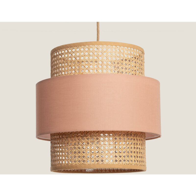 foto del prodotto lampada sospensione rattan e tessuto amaia rosa incarnato