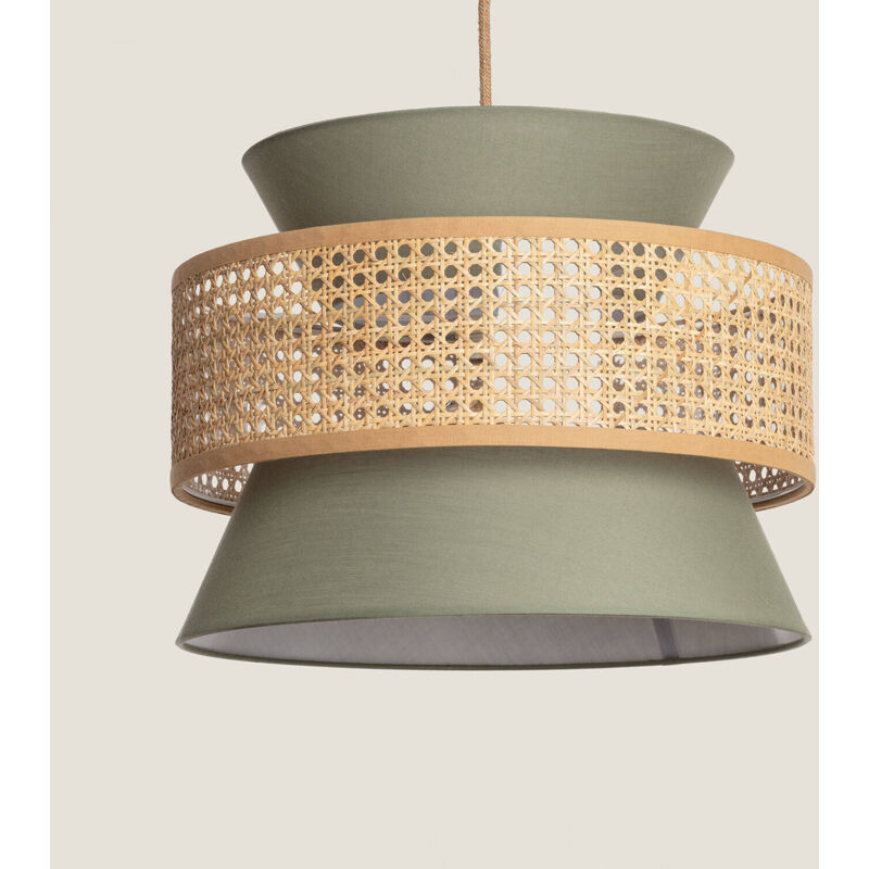 foto del prodotto lampada sospensione rattan e tessuto chulu verde cachi