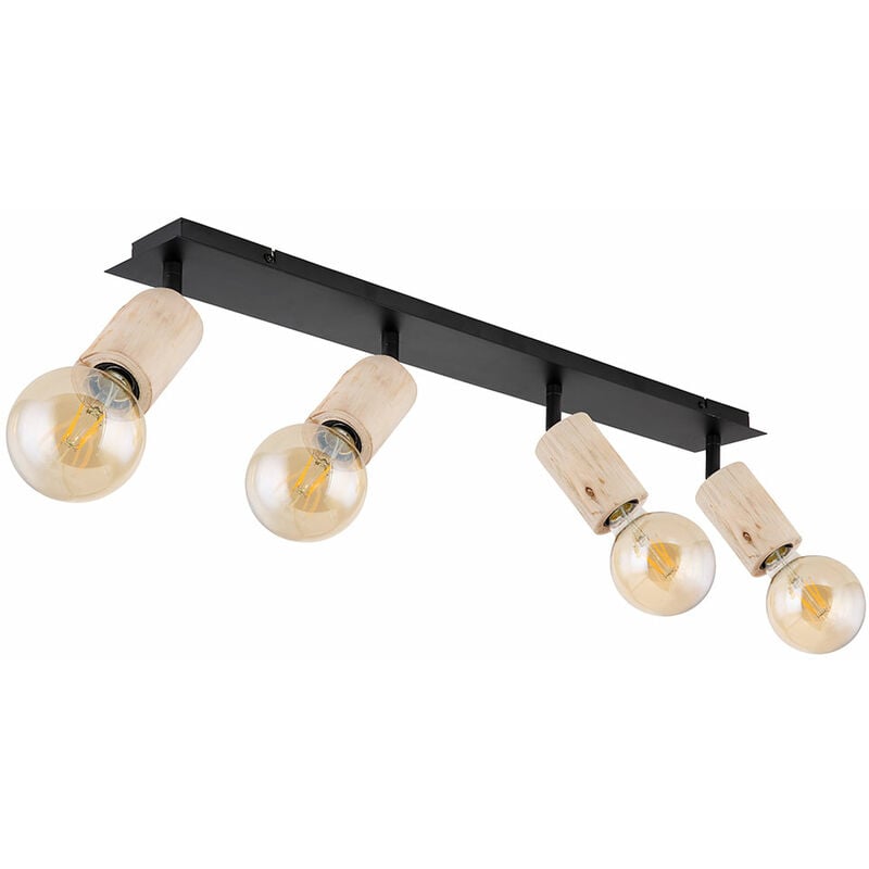 foto del prodotto lampada spot, faretto, faretto, lampada soggiorno, lampada sala da pranzo, faretti a 4 fiamme, mobile, metallo legno, nero naturale opaco, prese e27,