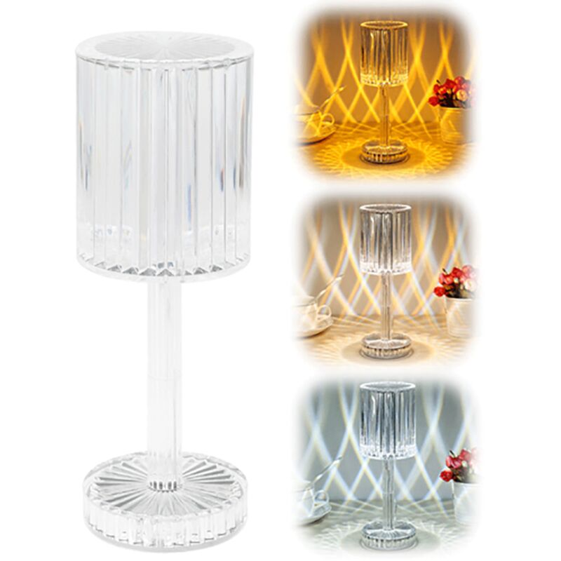 foto del prodotto lampada tavolo led ricaricabile 3 tonalita di luce effetto cristallo 1008