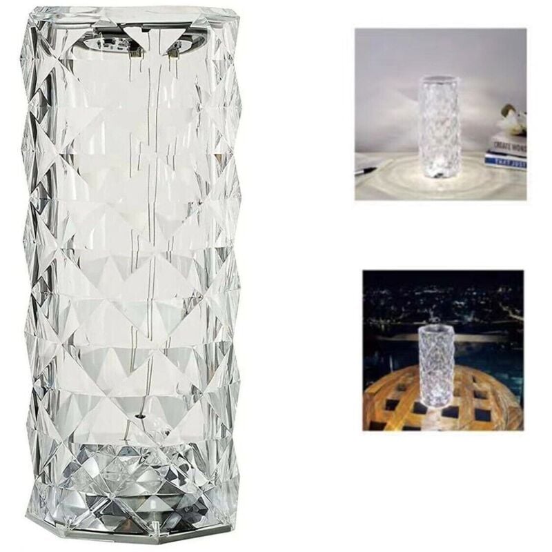 foto del prodotto lampada tavolo led ricaricabile tipo cristallo diamante ricaricabile touch rose